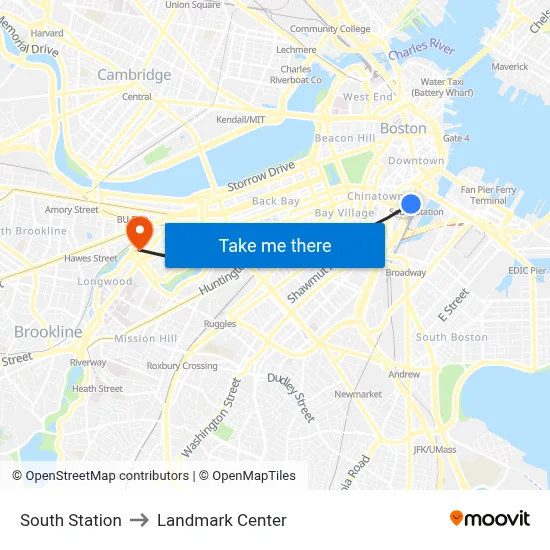 South Station to Landmark Center map