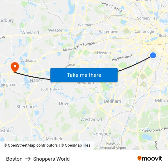 Boston to Shoppers World map