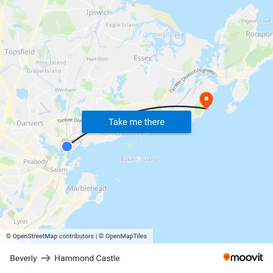 Beverly to Hammond Castle map
