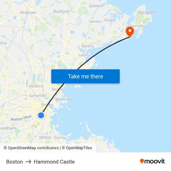 Boston to Hammond Castle map