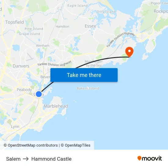 Salem to Hammond Castle map