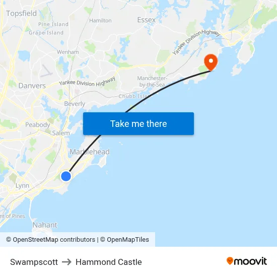 Swampscott to Hammond Castle map