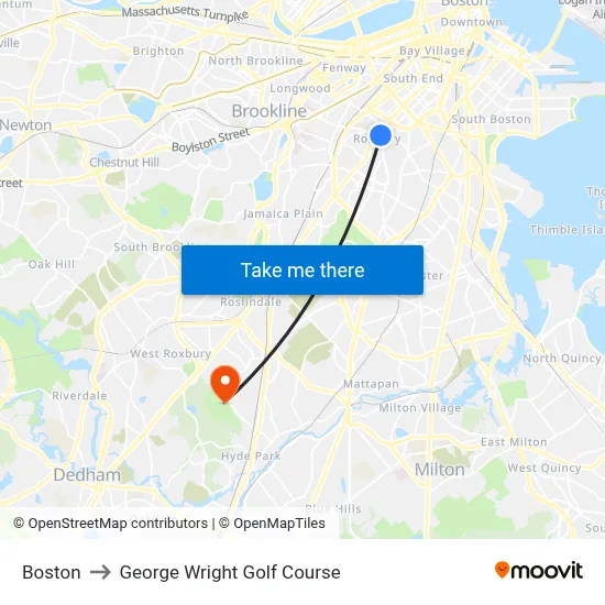 Boston to George Wright Golf Course map