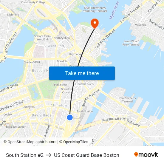 South Station #2 to US Coast Guard Base Boston map