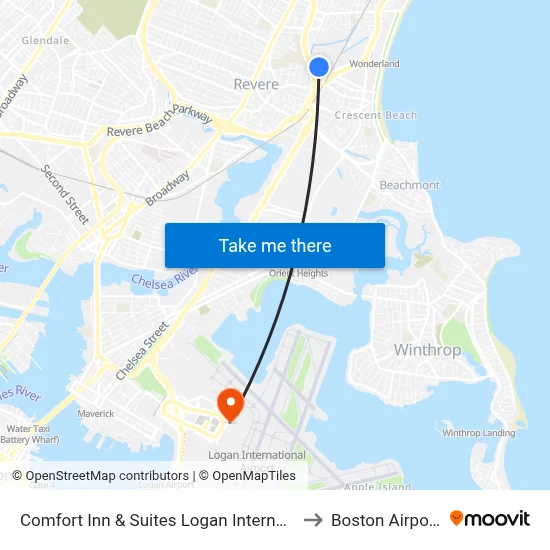 Comfort Inn & Suites Logan International Airport to Boston Airport BOS map