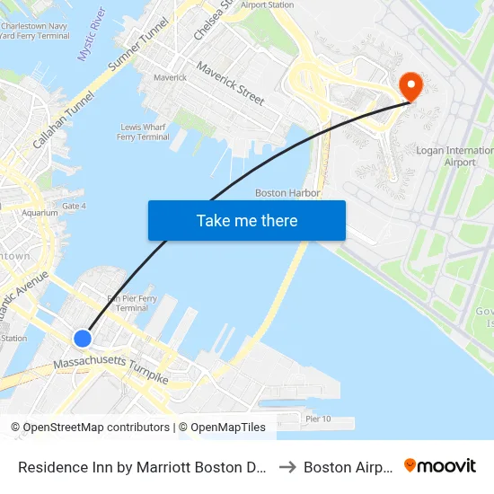 Residence Inn by Marriott Boston Downtown Seaport to Boston Airport BOS map