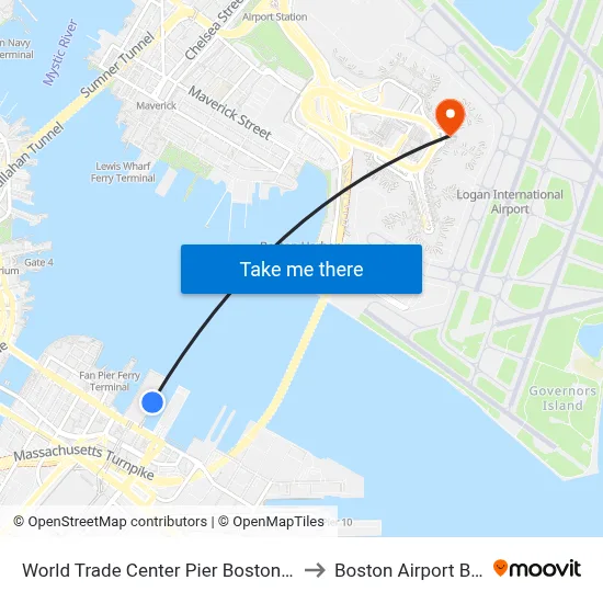 World Trade Center Pier Boston MA to Boston Airport BOS map