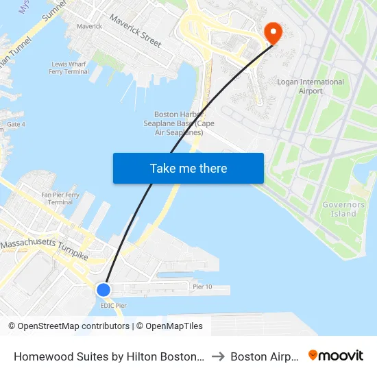 Homewood Suites by Hilton Boston Seaport District to Boston Airport BOS map