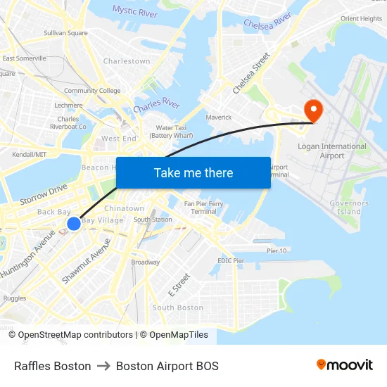 Raffles Boston to Boston Airport BOS map