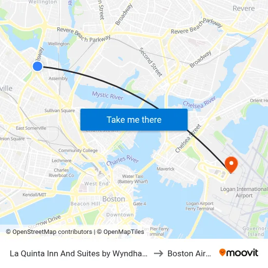 La Quinta Inn And Suites by Wyndham Boston Somerville to Boston Airport BOS map