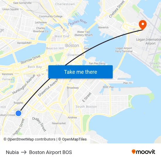 Nubia to Boston Airport BOS map