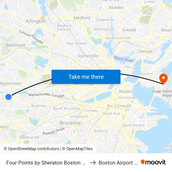 Four Points by Sheraton Boston Newton to Boston Airport BOS map