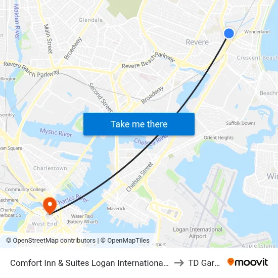 Comfort Inn & Suites Logan International Airport to TD Garden map