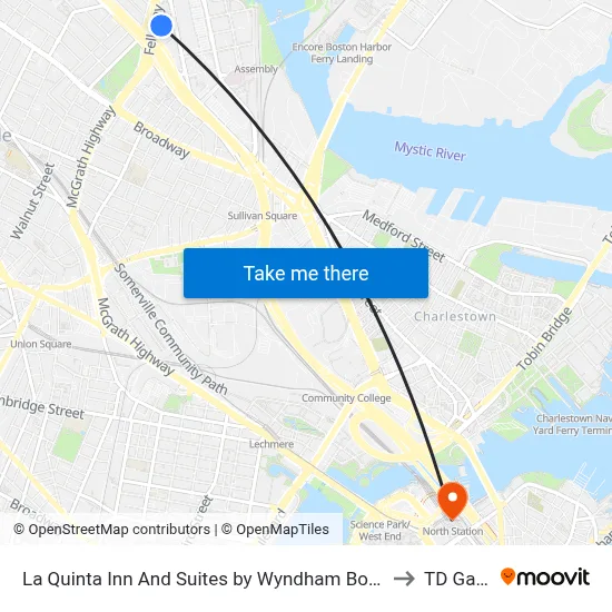 La Quinta Inn And Suites by Wyndham Boston Somerville to TD Garden map
