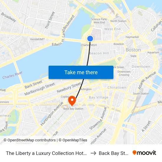 The Liberty a Luxury Collection Hotel Boston to Back Bay Station map