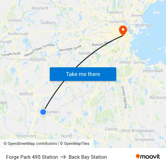 Forge Park 495 Station to Back Bay Station map