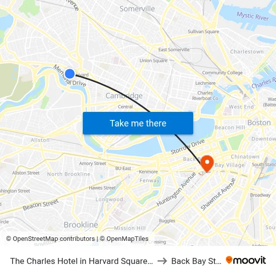The Charles Hotel in Harvard Square Cambridge to Back Bay Station map
