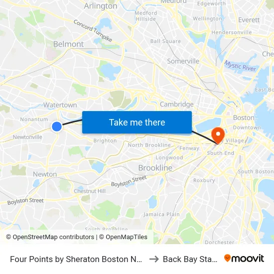 Crowne Plaza Boston Newton to Back Bay Station map
