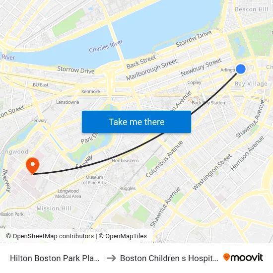 Hilton Boston Park Plaza to Boston Children s Hospital map