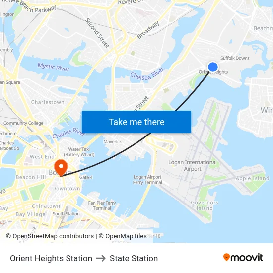 Orient Heights Station to State Station map