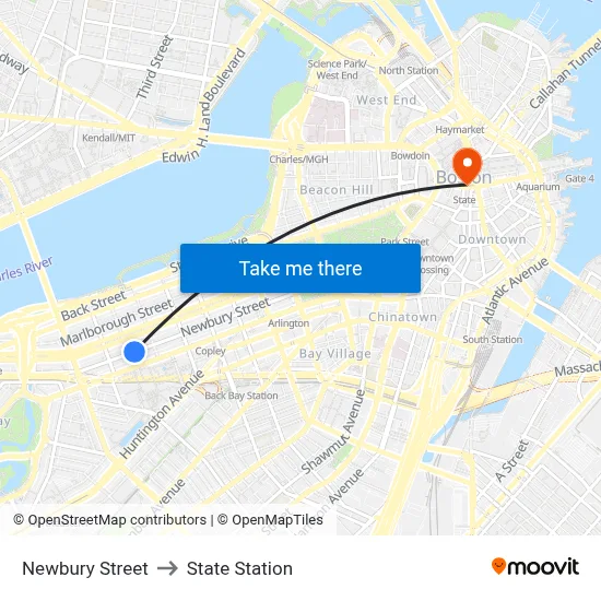 Newbury Street to State Station map