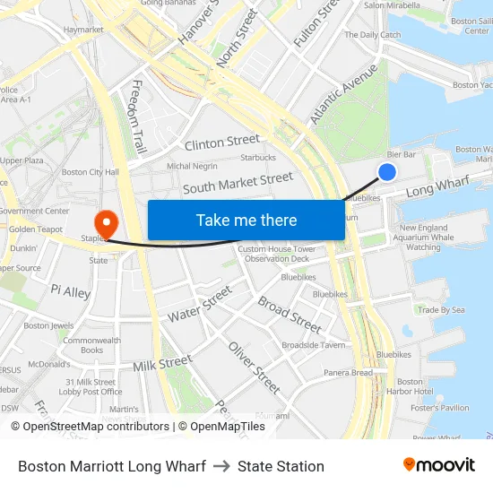 Boston Marriott Long Wharf to State Station map