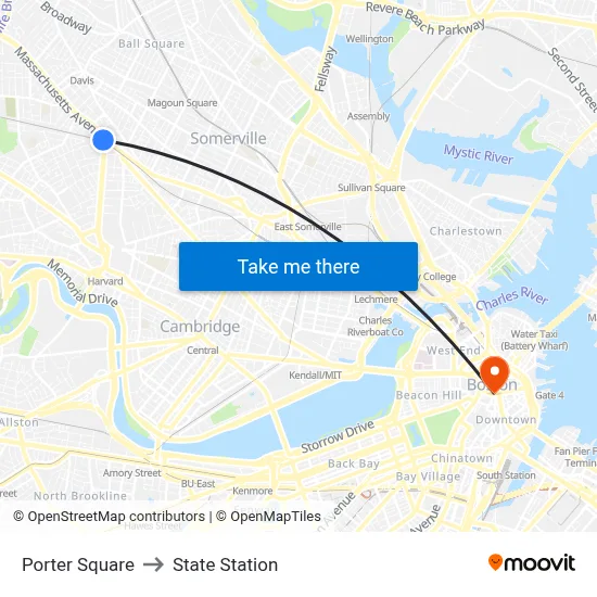 Porter Square to State Station map