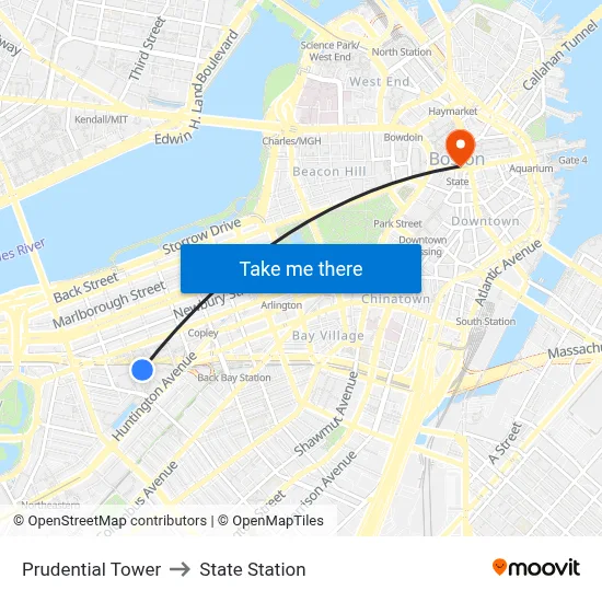 Prudential Tower to State Station map