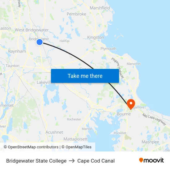 Bridgewater State College to Cape Cod Canal map