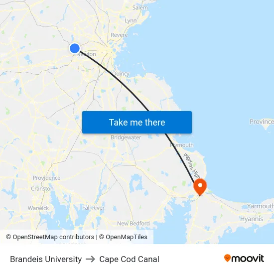 Brandeis University to Cape Cod Canal map