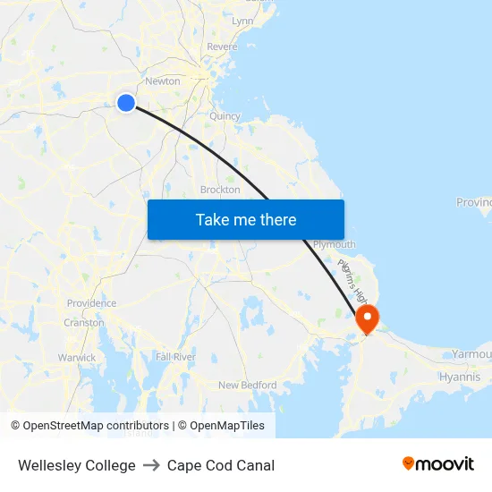 Wellesley College to Cape Cod Canal map