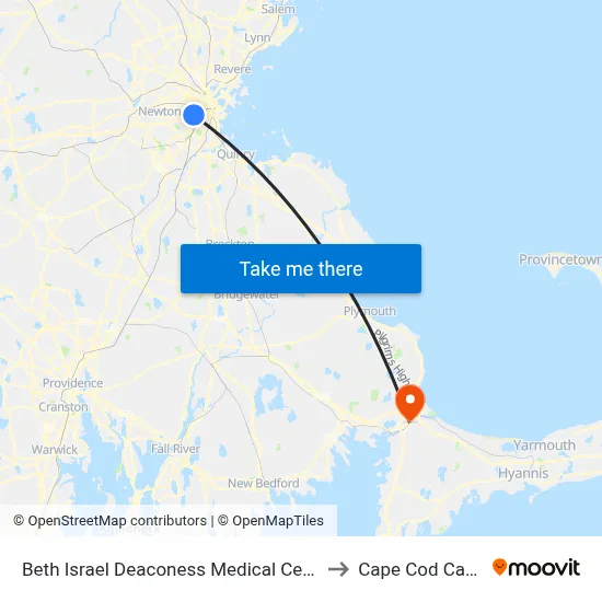 Beth Israel Deaconess Medical Center to Cape Cod Canal map