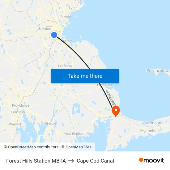 Forest Hills Station MBTA to Cape Cod Canal map