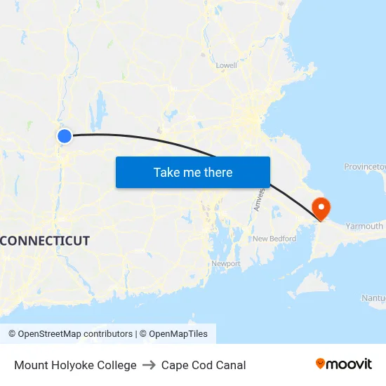 Mount Holyoke College to Cape Cod Canal map