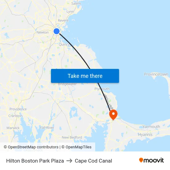 Hilton Boston Park Plaza to Cape Cod Canal map