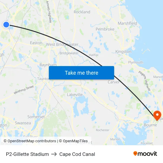 P2-Gillette Stadium to Cape Cod Canal map