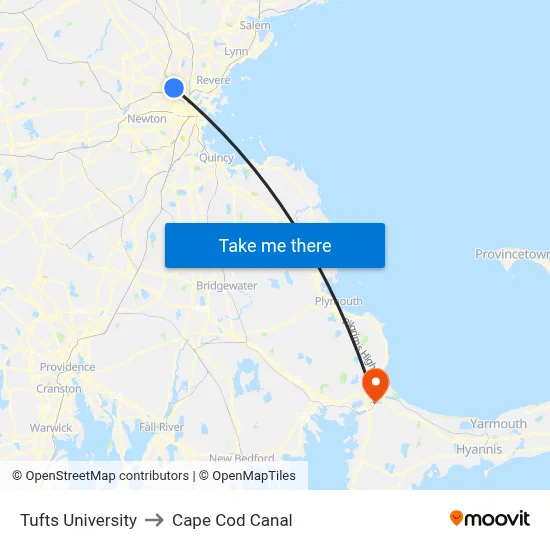 Tufts University, 40 Talbot Ave to Cape Cod Canal map