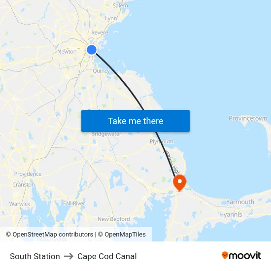South Station to Cape Cod Canal map