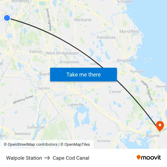 Walpole Station to Cape Cod Canal map
