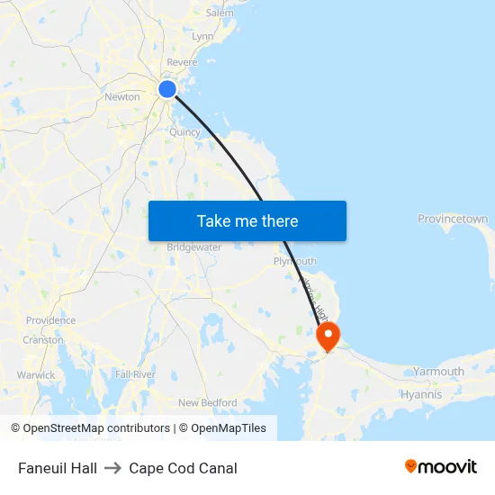 Faneuil Hall to Cape Cod Canal map