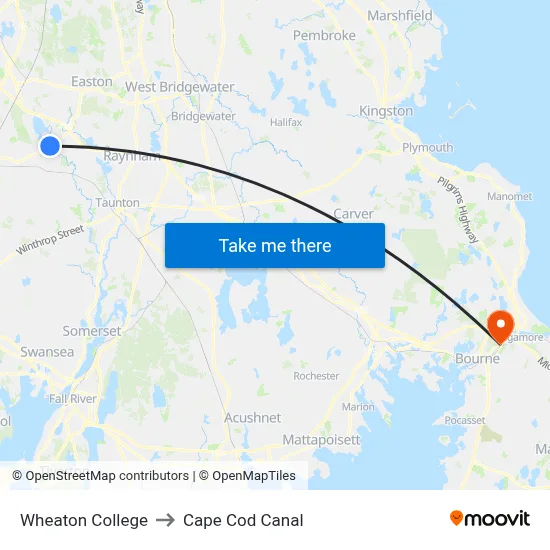 Wheaton College to Cape Cod Canal map