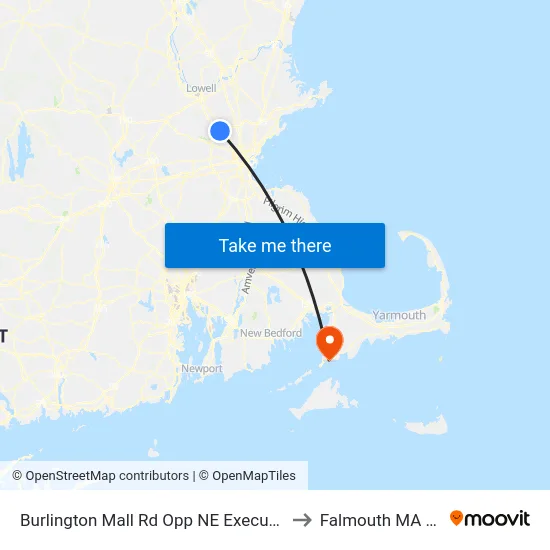Burlington Mall Rd Opp NE Executive Pk to Falmouth MA USA map