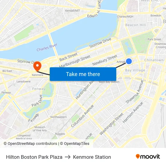 Hilton Boston Park Plaza to Kenmore Station map