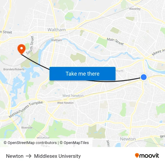 Newton to Middlesex University map