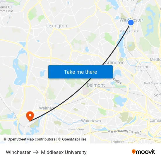 Winchester to Middlesex University map