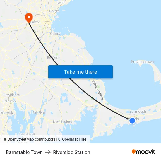 Barnstable Town to Riverside Station map