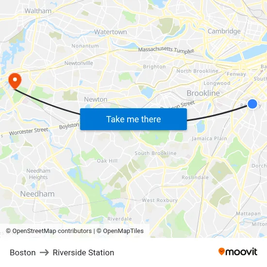 Boston to Riverside Station map
