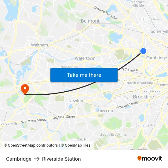 Cambridge to Riverside Station map