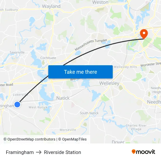 Framingham to Riverside Station map