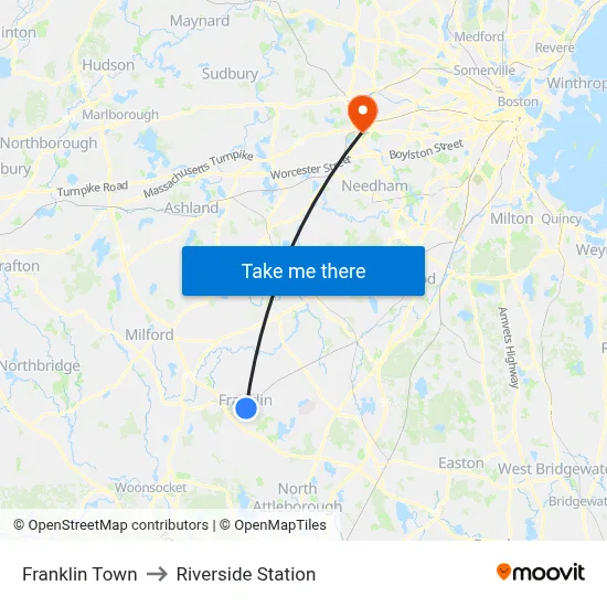 Franklin Town to Riverside Station map